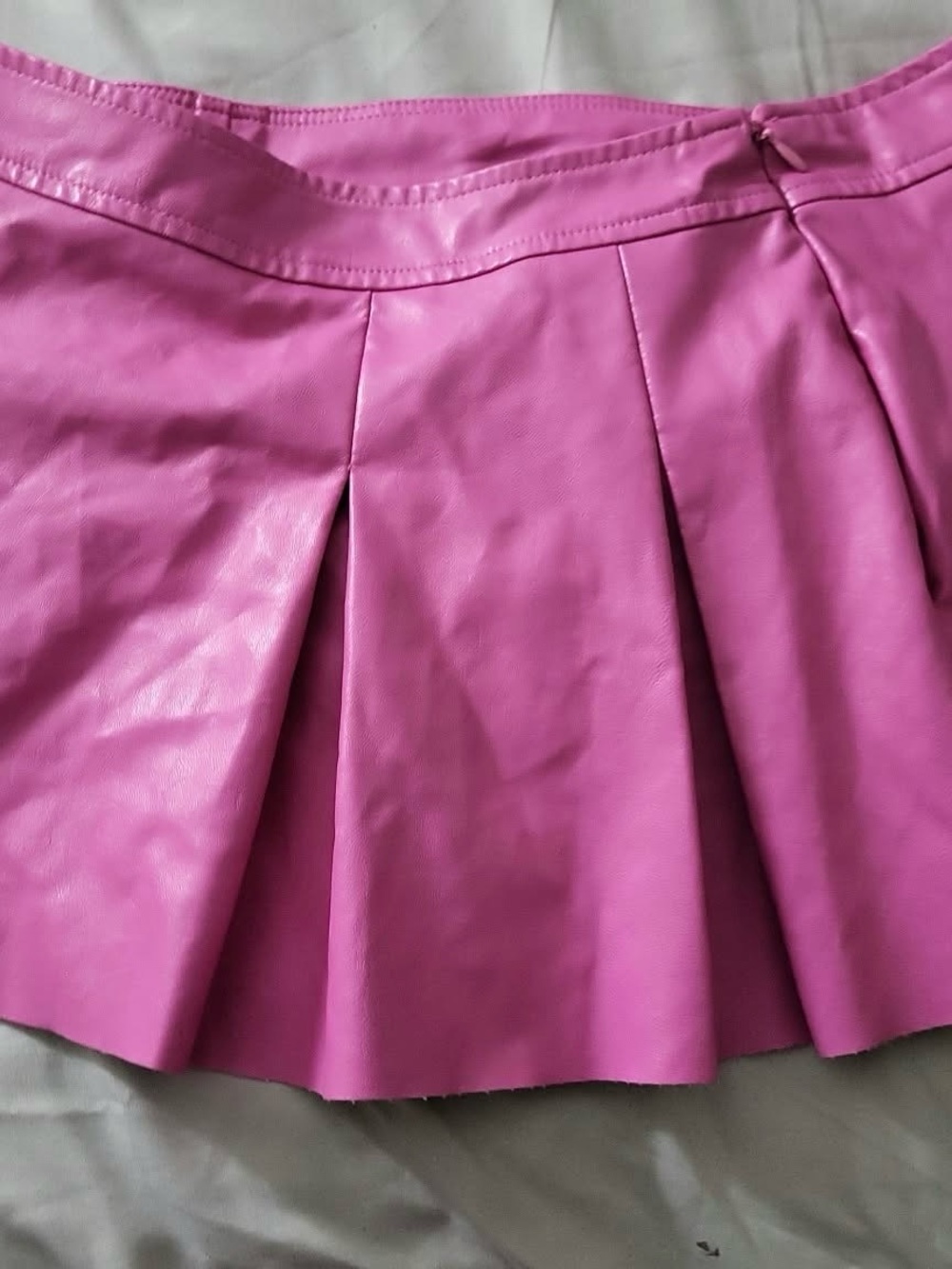 Faux Leather Pleated Mini Skirt - Pink with shorts